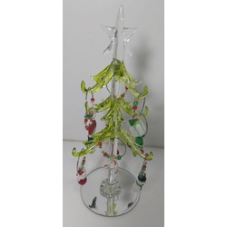62-0061 Yılbaşı Süsü Cam Çam Ağacı Halka ile Süslenmiş Dekoratif Obje Biblo 20cm