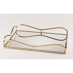 P189.857709 Gold Aynalı Dikdörtgen Tepsi 38x26 cm Mutfak Çay Kahve İçin Sofra Tipi