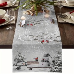 VD259894 Noel Masa Runner Kardan Adam Noel Ağaç Kış Kuş 13x72inç 33x183cm 1 Adet