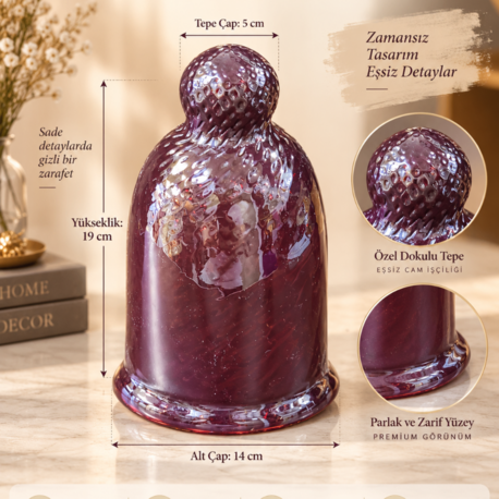 ESD-MCO-191405 Dekoratif Mor Cam Obje – Dokulu Tepe Tasarımlı Şık Ev Dekoru 19 cm