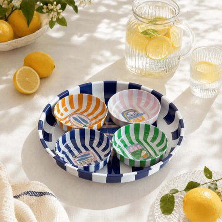 AHBCV0000GXP0E3 Home 26 cm Sardines Mavi Meyve Tabağı ve 4'lü Çerezlik Seti