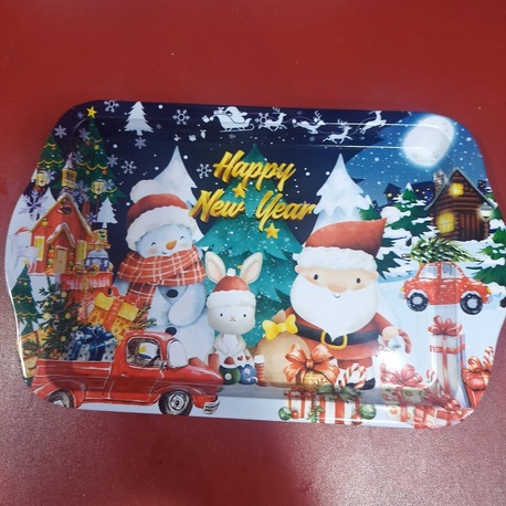 1320E975321099 Küçük Yılbaşı Temalı Özel Tasarımlı Metal Servis Tepsi Christmas Ev Sofra