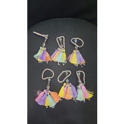 85520308 6'lı Renkli Püsküllü İp Halka Peçetelik Toplu Metalli Anahtarlı Set Şans Toplu 14cm