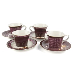 DE16.363666 Magenta 4'lü Kahve Fincan Set Sofra Mutfak Servis Dekoratif Hediyelik