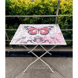 A41691 50x40cm Yükseklik 58cm Ahşap Metal Ayaklı Katlanır Sehpa Kebelek Desenli 1 Adet