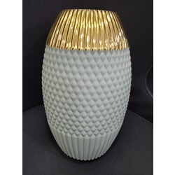 P048.881483 24cm Cam Yeşil Gold Vazo Dokulu Mat Aksesuar Büyük 1 Adet