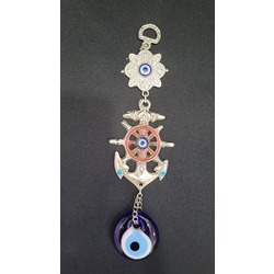 B61119345 Nazar Boncuklu Nazarlık Çapa Denizci Cam Metal Duvar Süs El Yapım 22cm 1 Adet