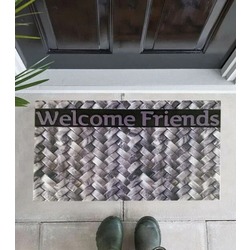 103MZORWF1916 Home Mozaik Kapı Paspas 45x75cm Welcome Friends Örgü 1 Adet
