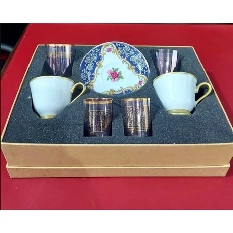  DANEXLAS Exclusive Fine Porcelain Porselen 2 Kişilik Kahve Set Su Likör Bardaklı Hikmet Kıvanç