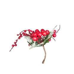 B148-0033 Yılbaşı Yapay Çiçek Kırmızı Bitkili Yeşil Yapraklı Kar Taneli boy 15cm, en 17cm