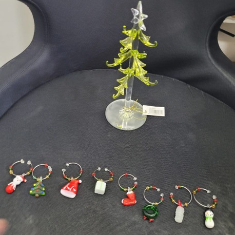 A62-0061 Yılbaşı Süsü Cam Çam Ağacı Halka ile Süslenmiş Dekoratif Obje Biblo 20cm