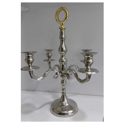 4 Kollu Metal Gümüş Renk Şamdan Boy 44 cm , en 38 cm