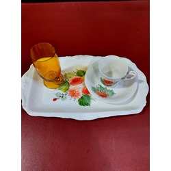 A053623 Porselen El Boyama Türk Kahve Fincan Tepsi Cam Su Bardak Set
