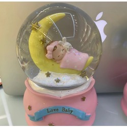 JC5H110 Ay Bebek Gift Moon Kar Küresi Işıklı 100 mm Püskütmeli 15x10cm