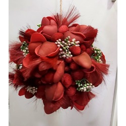 A93965 İpli Yapay Çiçek Top Süs Asmalık Kırmızı Küpe Çiçeği Tüylü Çap 20cm 1 Adet