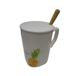 GP-2605 GFTPNT Porselen Kupa Bardak Mug Hediyelik Ürün Beyaz Tekli Kapaklı , Metal Kaşıklı