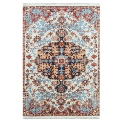 V-6515 PHOME Vintage Desenli Halı 80x150cm Antik Klasik Beyaz  Yıkanabilir Katlanabi