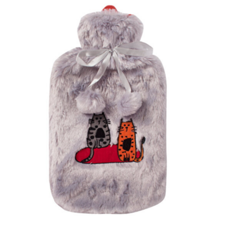 BGD10881013 Biggdesign Cats Gri Peluş Sıcak Su Torbası, Yumuşak Kılıf, 2 L, Kedili Tasarım