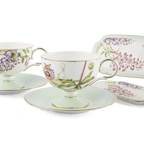 P367.815723 Happily 6 Parça 2'li Çay Fincan Set 220cc Sofra Mutfak Porselen Mini Lokumluklu