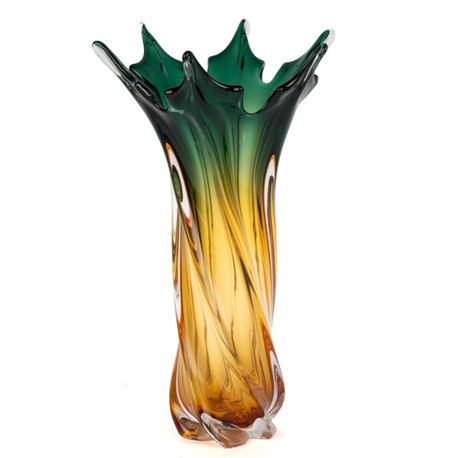 P400.130807 Amber Yeşil Kıvrımlı Vazo 26x43cm Dekorasyon > Dekoratif Ürün