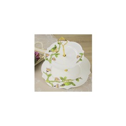 KABARTMA KUŞLU 2 KATLI KURABİYELİK Bone China Kuş Desenli İki Katlı Kurabiyelik