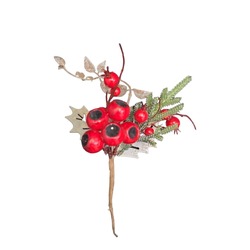B48-0033 Yılbaşı Yapay Çiçek Kırmızı Meyveli Yapraklı boy 23cm, en 15cm