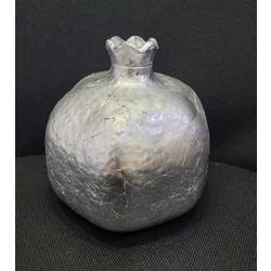C111993 8x8cm Gümüş Renk Cam Poliresin Nar Biblo Vazo Çiçeklik Taçlı Küçük 1 Adet