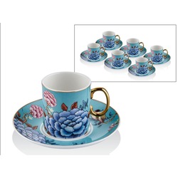 1LIN-CC063 Floral Blue 2'li Kahve Fincan Coffee Cups Set Decorative