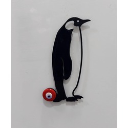 ptenodyt Penguen Ayakta Siyah Magnet 9x4cm Mavi Nazar Boncuk Metal Cam Tasarım 1 Adet