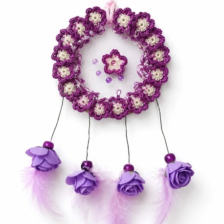 A160826072026 Çap 8 cm dream catcher Mor çiçekli