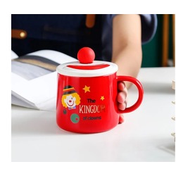 1GP-3488 Gift Point Porselen Kupa Ev Yaşam Kapaklı Kaşıklı Palyaço Krallık Kırmızı 1 Adet