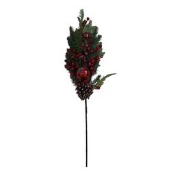19-0028 Yılbaşı Noel Yapay Çiçek Kırmızı Toplu Karlı Kozalaklı Çamlı 75x25x10cm 1 Adet