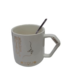 GP-3061 GFTPNT Porselen Kupa Bardak Mug Hediyelik Ürün Tekli Metal Kaşıklı Love Aşk