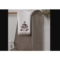 075Ö221118 Pamuk Mutfak Havlusu Tekstili 40x60 2'li Kahve Beyaz Bej Nakışlı Desen Style Home