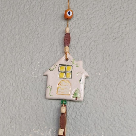 HE70 Seramik Ev Genişlik 6cm Yükseklik 6cm Nazar Asmalık Süs El Yapım