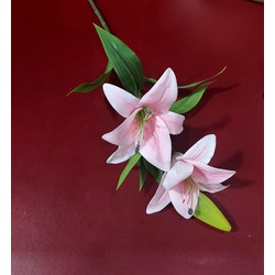 24-0034PK Lilyum Dal Pink Yapay Çiçek 80cm Pembe Yeşil Yapraklı 1 Adet