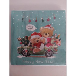 KAFKAS-720 17x17cm 20'li Peçete Merry Christmas Hapyy New Year Home Sevimli Ayı