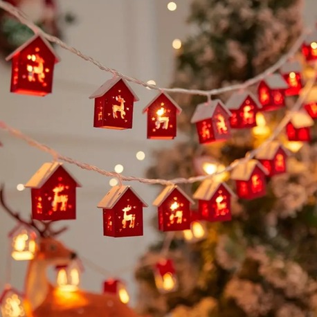UC374547 Geyik 2M 10 LED Kırmızı Ev Peri Işıkları - Pil ile Çalışır, Şenlikli Noel