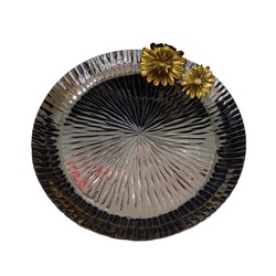 P045.845680 Mikasa Gümüş Kaplama Gold Renk Çiçek Metal Figürlü Büyük Metal Tepsi 38x38x4cm