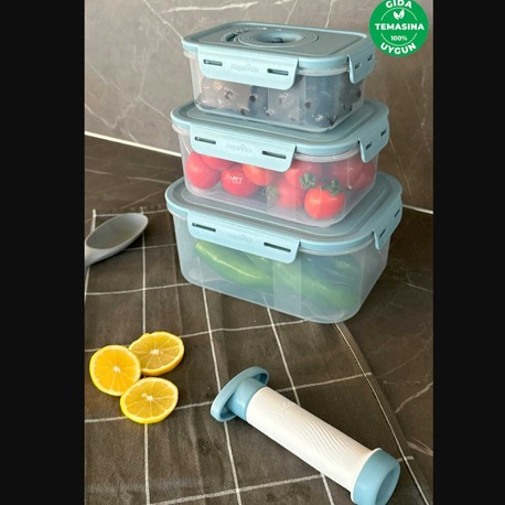 M-SKS01-16-02 Seoul Taze Ürün Saklama Kabı 4'lü Set (0,6lt + 1,3lt + 2,5lt + Pompa)