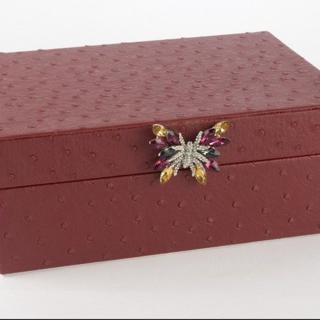 P359.108257 Bordo Kelebek Kulplu Deri Kutu 25x18x9cm Dekoratif Ürün Dekorasyon