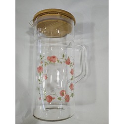TR-388PEMB Ahşap Vakumlu Kapaklı Sürahi Tekli Garden Roses 700ml Küçük Pembe Kırmızı