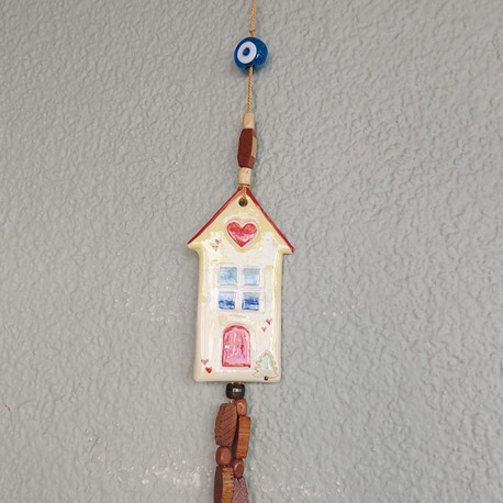 H15H Seramik Ev Genişlik 5cm Yükseklik 9cm Nazar Asmalık Süs El Yapım