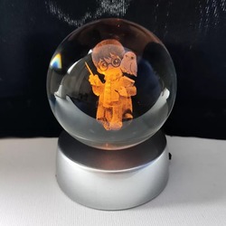 N-753 Işıklı Kristal Cam Küre Harry Potter Baykuş Asa Sihir Tasarım 1 Adet