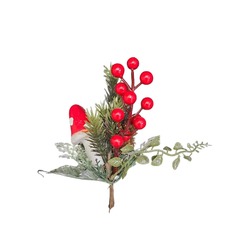 48-0039 Yılbaşı Yapay Çiçek Mantar Yapraklı Kırmızı Top Bitki Çam Boy 15cm en 18cm