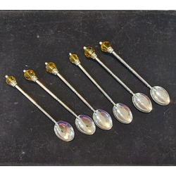 6STGRMCK 6'lı Sarı Taşlı Gümüş Renk Metal Çay Kaşığı
