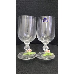 3099 12cm 2'li Bohemia Kristal Şeffaf Kadeh Bardak Kahve Yanı Capodimonteli