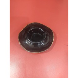 A02535 Çap 12cm Yükseklik 4cm Porselen Siyah Gold Yaldız Mumluk Parlak Renk 1 Adet
