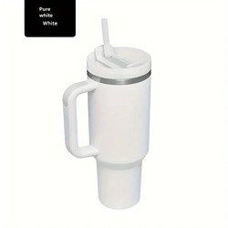 GR209858 40oz Paslanmaz Çelik Yalıtımlı Bardak Sap Samanlı BPA FREE Saf Beyaz 1 Adet
