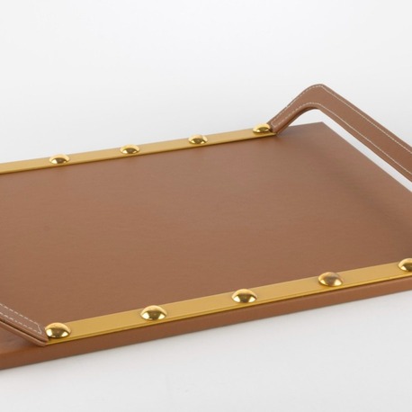 P359.108301 Kahve Gold Met Deri Tepsi 40x30x5 Dekoratif Ürün Dekorasyon